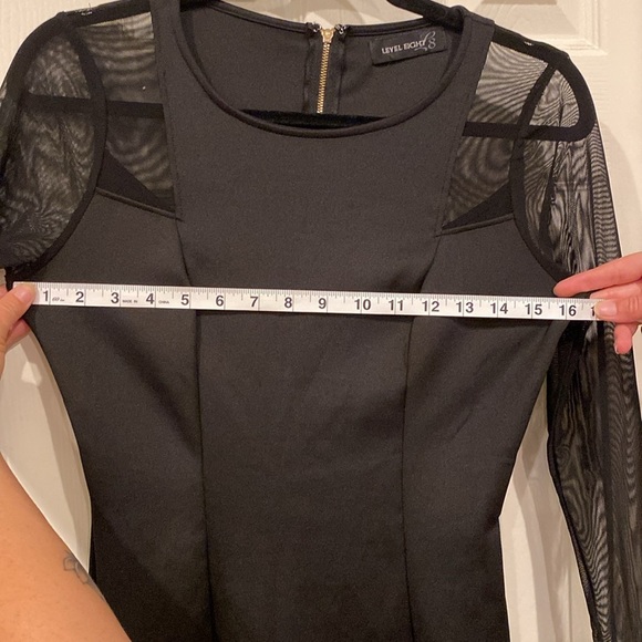 Long-sleeve, Black Mini Dress, with Sheer Sleeves from Level 8, size M - Picture 5 of 8